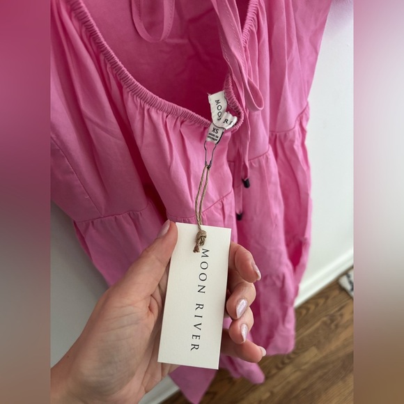 Moon River Pink Open Back Puff Sleeve Midi Dress - Picture 9 of 12